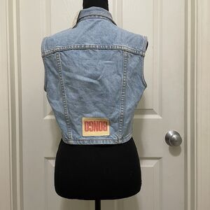 Vintage 80s 90s Bongo Crop Denim Vest Rare Factory Flaw USA Womens Large NWT
